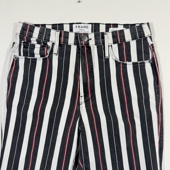 FRAME Le Sylvie Slender Straight Stripe Jeans 28 Black White Cherry Red Chic USA - Picture 5 of 15